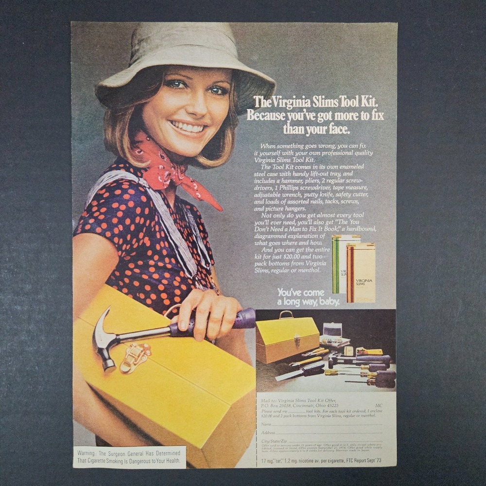 1974 Virginia Slims Cigarettes Tool Kit Offer Vintage Print Ad Cincinnati OH